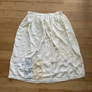 Blue Sky Cottagecore Boho Patchwork Cream Midi Skirt Free Size Peasant Vintage